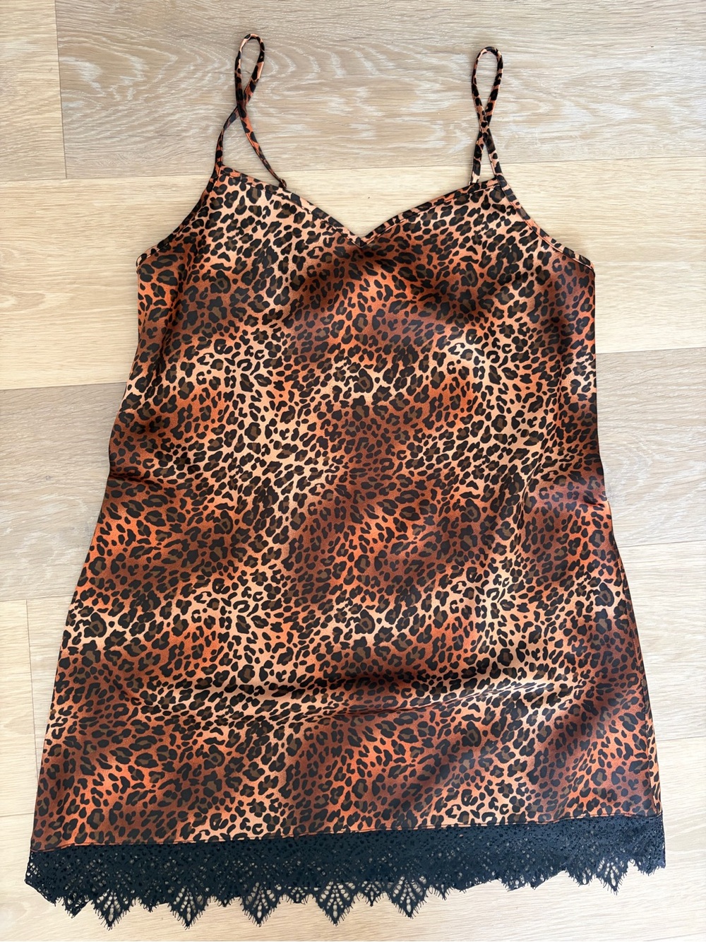 INC Leopard Print Satin Lace Trim Slip Dress XS